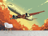 Self-Adhesive Wallpaper Art Design For Living Room, Office Full Wall "Red Clouds, Fast Wings of the Aircraft"