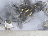 Abstract Style Full Wall Traditional Mural "Grey and Gold Blizzard" For Living Room, Relax Zone, Bedroom