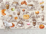 Modern Non-Woven Mural Wallpaper, Vibrant Full-Wall Mural for Kitchen or Café Decor “Coffee and Dessert”