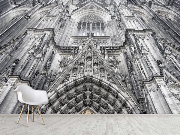 Architectural Print Self-Adhesive Wallpaper Mural – Full Wall Decor for Living Room or Bedroom, "Upward View of a Temple Building"