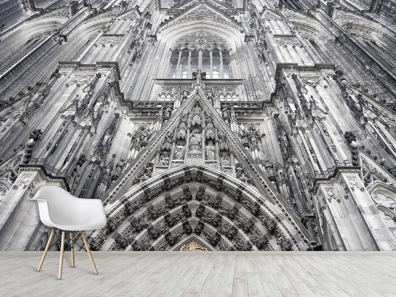 Architectural Print Self-Adhesive Wallpaper Mural – Full Wall Decor for Living Room or Bedroom, "Upward View of a Temple Building"