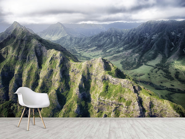 Motivational Art Print for Relaxation, Vinyl Wallpaper Peel and Stick Mural for Living Room 'Mountains from Above', 3D Wall Mural