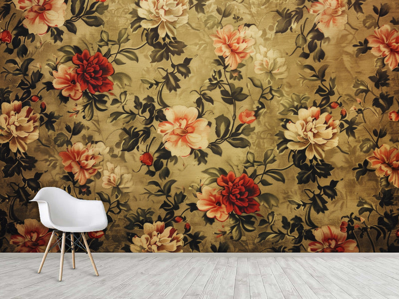Non-Wowen Mural Full Wall Vintage Floral Composition Print – Classic Flower Arrangement Wall Art For Living Room Or Home Office