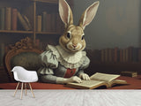 Wall mural Peel and Stick vinyl “Rabbit with a book”, vintage home decor