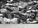 Comic Style Print High-Quality Vinyl Wallpaper Peel and Stick For Wall For Teen Room Studio "Black And White Graffiti"