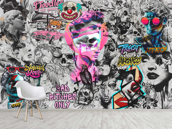 Traditional Wall Mural "Urban Style Street Art Wallpaper", Decor for Bedroom, Living Room, Teen Room 🎨