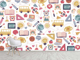 Peel & Stick Mural Full Wall Print For Kids Room "School-Themed Collage" Design for Kids' Study Area