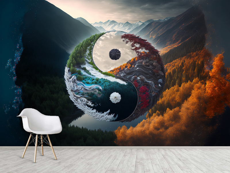Peel and Stick Mural Full Wall Wallpaper Print For Office, Bedroom, Living Room, Lounge Area "Yin And Yang"