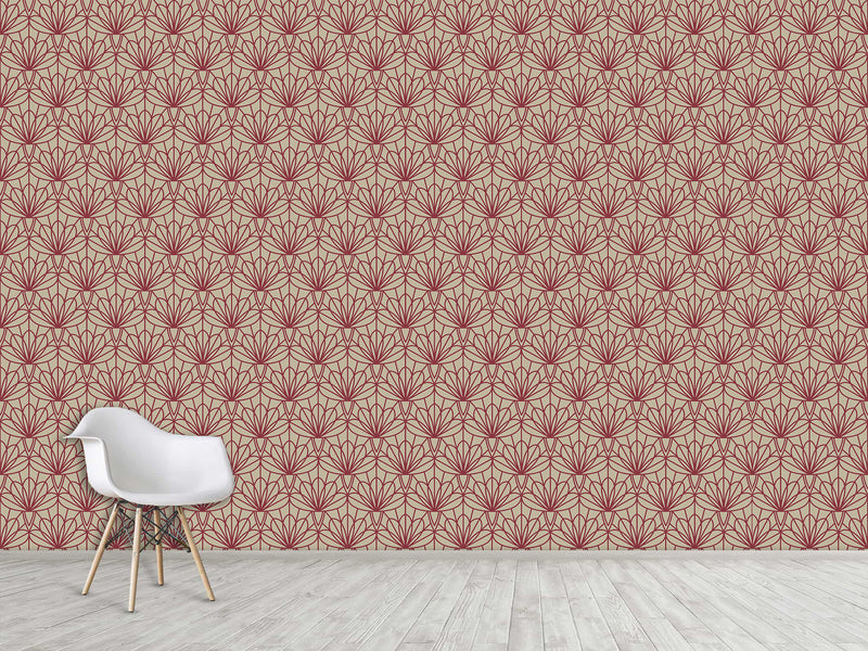 Elegant Art Deco Wallpaper “Wine Lotus” — Peel And Stick Design For Bedroom Or Living Room