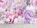Floral Print Vinyl Wallpaper  Peel and Stick for Bedroom or Living Room – "Violet Peonies"