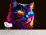 Non-Woven Photo Mural Print For Gym, Office, Workshop "Neon Cat"