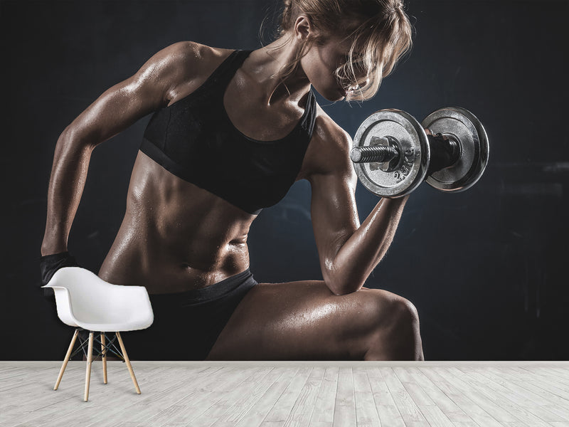 Sports Theme Self-Adhesive Wallpaper With Design For Gym, Photo Wallpaper "Sports And Training"