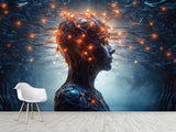 Futuristic Peel & Stick Wall Mural for Living Room, Office, or Gym – 'AI: Thoughts and Data'"