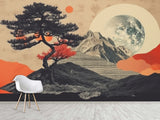 Traditional Full Wall Mural in Vintage Style, Modern Mountains and Moon for Bedroom, Hall 🌙🏔️