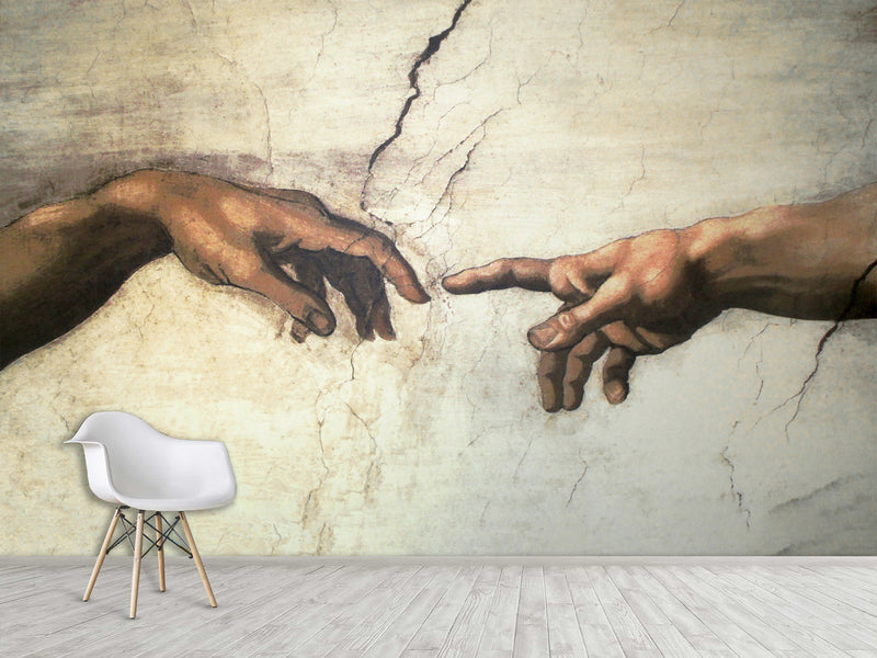 Artistic Vintage-Style Peel ana Stick Wallpaper for Living Room and Bedroom – "Michelangelo: The Gesture of Creation"