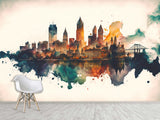 Full-Wall Mural Vinyl Wallpaper Peel and Stick Design For Workshop, Office, Or Hall “City In Watercolor”