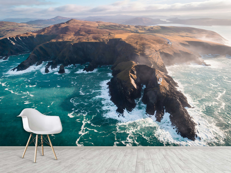 Coastal Design Full-Wall Wallpaper. Non-woven Wallpaper for Lounge or Living Area. View of the Irish Coast, Nature Print