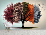 Beautiful Modern Non-Woven Full-Wall Wallpapers For Home, Office "Tree Of Seasons"