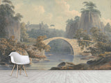 Peel and Stick Wall Mural – John Warwick Smith – River Landscape with a Single Arched Bridge – Full Wall Art for Home Interior