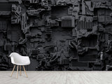 Peel and Stick Vinyl Wallpaper Technological Plating Spaceship Robot Abstract Graphics Style for Gym & Living Room
