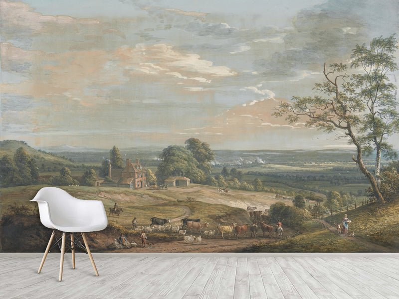 Peel And Stick Wall Mural Art Print Paul Sandby – A Distant View of Maidstone for Living Room or Bedroom Design