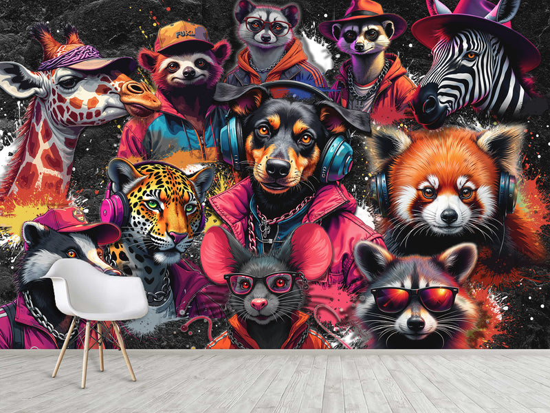 Non-Woven Wall Murals Print For Home "Cool Beasts", Decor For Bedroom, Living Room, Office