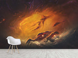 Peel and Stick Wallpaper Orange Nebula – Full Wall Wallpaper for Stylish Bedroom or Home Decor