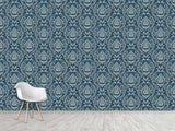 Vintage Non-Woven Photo Wallpaper Accent Wall Mural "Vintage Lotus Ornament on Dark Blue Background"