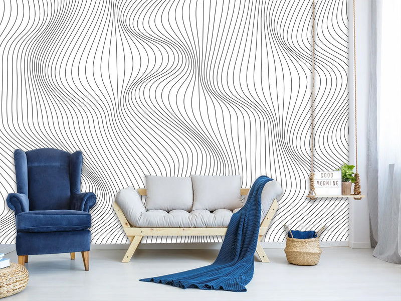 Black and White Self-Adhesive Wallpaper for Living Room and Office "Spiral Abstraction" for Futuristic Design