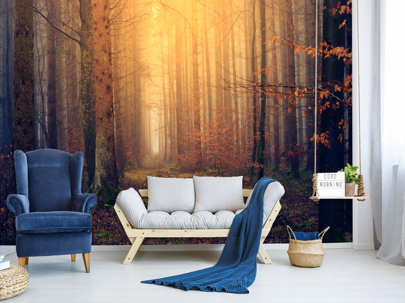 Modern Self-Adhesive Wallpaper "Autumn Forest" — Art Print for Office, Study, and Living Room