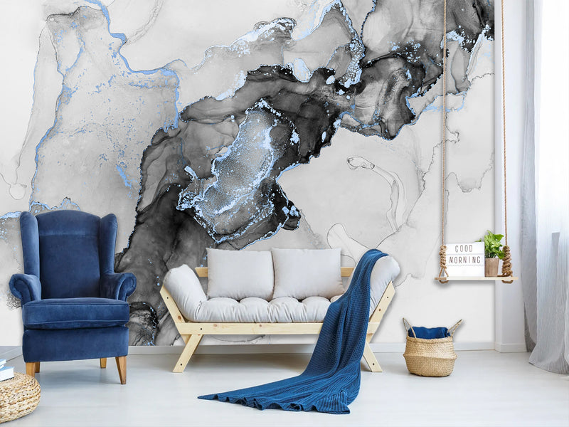 Non-Woven Wall Wallpaper For Office, Art Design For Bedroom, Abstraction Mural "Black And White Haze"