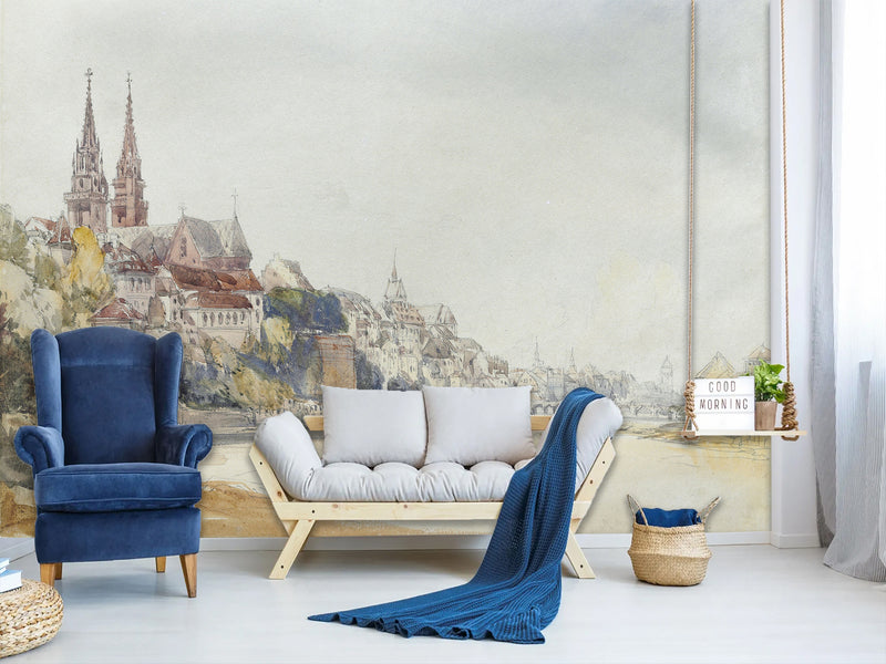 Non-Wowen Mural Full Wall Vintage Desing for Living Room or Bedroom "View of Basel, Switzerland" – William Callow