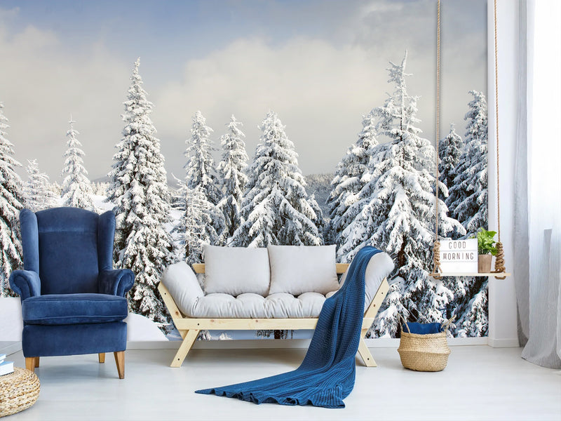 Non-Woven Wallpaper For Living Room and Bedroom Winter Forest Wall Mural Print