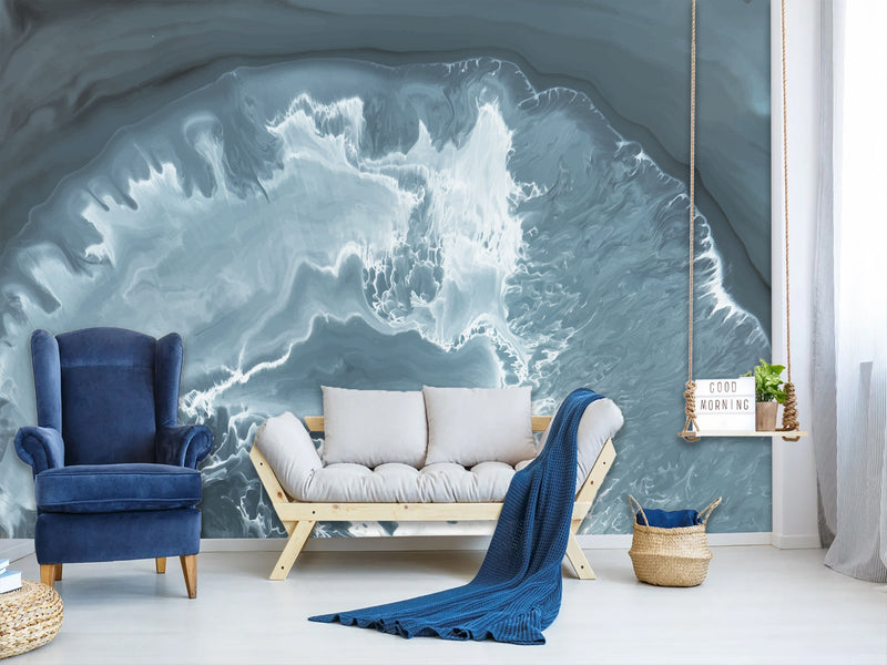 Abstract Composition For Office Peel and Stick Mural 'Abstract Vision Of Waves In Cave' Full-Wall Design Suitable For Living Room, Bedroom 🌊