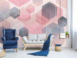 Abstract Modern Non-Woven Wall Mural 'Pink Honeycombs', Decor for Office, Bedroom, Living Room