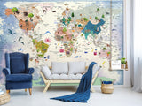 Decor for Kids room, Peel and Stick Oracal film with the pattern “Kids map of the world”