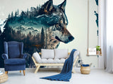 Peel and Stick Double Exposure Wolf and Forest – Wall Decor for Bedroom, Living Room, or Office
