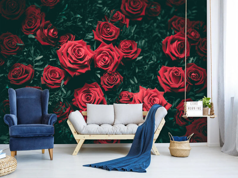 3D Non-Woven Wall Mural Natural Print Design For Bedroom, Living Room Photo Wallpaper "Red Roses"