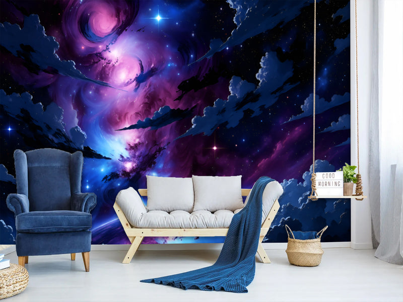 Self-Adhesive Wall Mural Interesting Universe Design For Living Room Bedroom "Cosmic Storm Of Light"✨