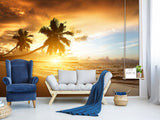 Vinyl Wallpaper Peel & Stick for Living Room or Bedroom – "Sunset on the Beach" Accent Wall Mural