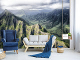 Motivational Art Print for Relaxation, Vinyl Wallpaper Peel and Stick Mural for Living Room 'Mountains from Above', 3D Wall Mural