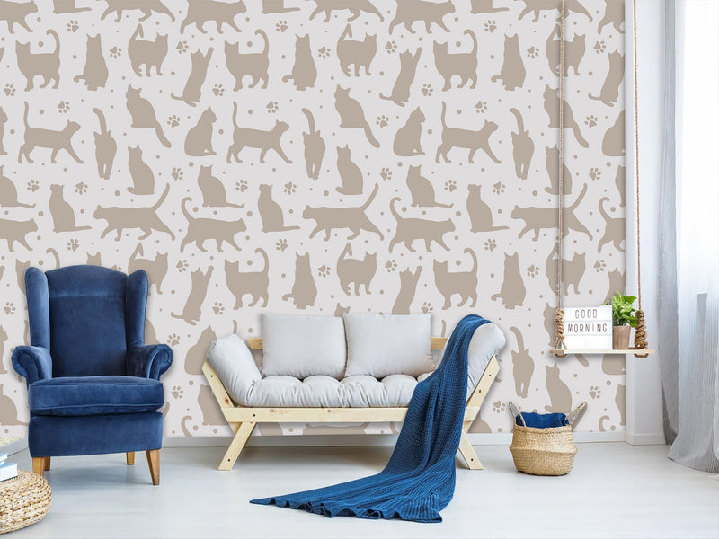 High-Quality Full-Wall Self-Adhesive Wallpaper — Decor for Office, Venue, or Bedroom "Cat Silhouettes"