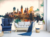 Full-Wall Mural Vinyl Wallpaper Peel and Stick Design For Workshop, Office, Or Hall “City In Watercolor”