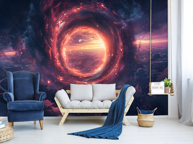 Non-Woven Wall Mural for Living Room, Bedroom, or Office — "Fantastic Portal in Space"