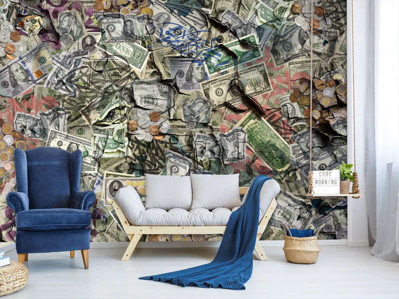 Business & Finance Theme — Peel and Stick Graffiti Wallpaper For Office Or Living Room “Cash Flow”