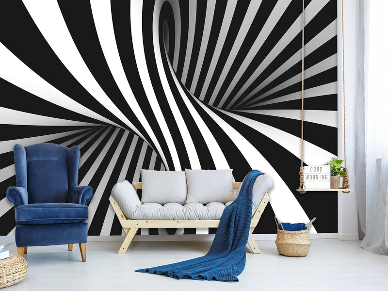 Unique Creative Design Non-Woven Wallpaper for Home Wall "Illusion" – 3D Bedroom Mural Above the Bed 🌀