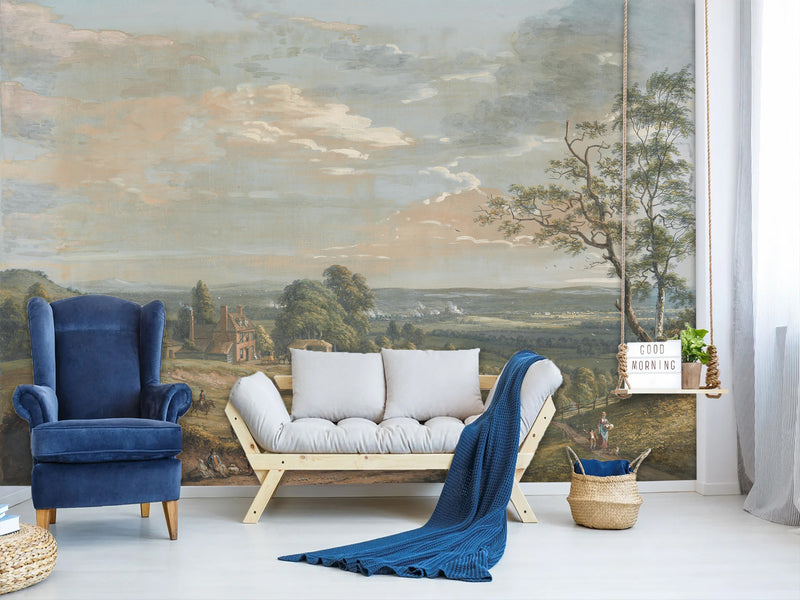 Peel And Stick Wall Mural Art Print Paul Sandby – A Distant View of Maidstone for Living Room or Bedroom Design
