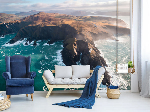 Coastal Design Full-Wall Wallpaper. Non-woven Wallpaper for Lounge or Living Area. View of the Irish Coast, Nature Print