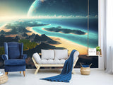 Fantastic Non-Woven Wall Murals “View of an Incredible Planet from the Beach” – Perfect for Bedroom or Living Room Design