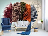 Beautiful Modern Non-Woven Full-Wall Wallpapers For Home, Office "Tree Of Seasons"